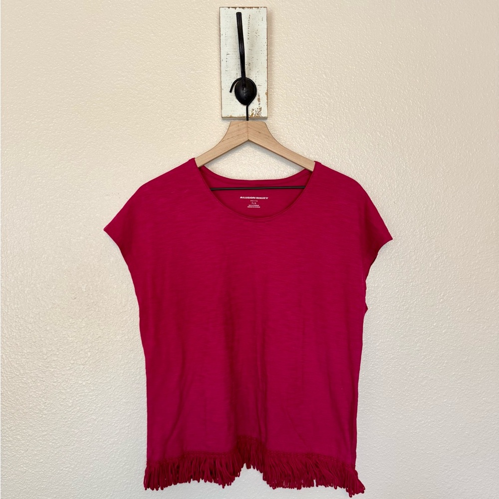 ALLISON DALEY • Pink Relaxed Cap Sleeve Fringe Hem Blouse